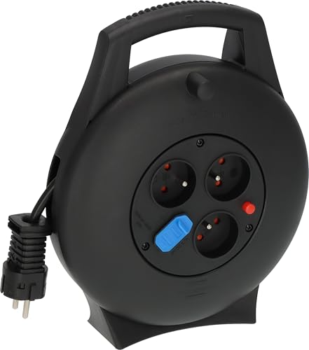 Brennenstuhl Vario Line Enrouleur électrique 3 Voies avec USB/Mini Rallonge électrique (Enrouleur de câble d'intérieur avec Fonction de Chargement USB et câble de 10m, Made in Germany) Noir