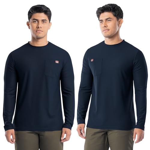 Wrangler Workwear Men's Long Sleeve UPF 40 Performance Pocket T-Shirt, 2-Pack, Navy, 3X-Large