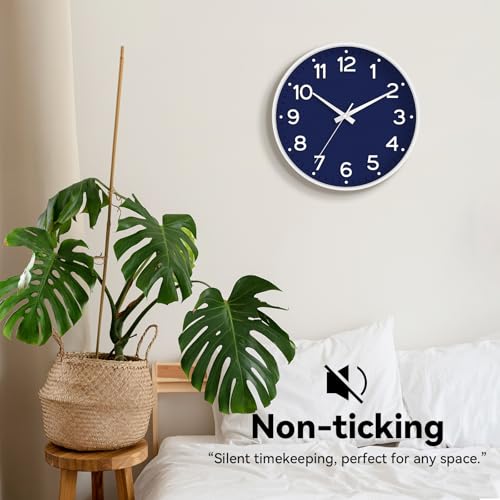 Image of Roymnie Wall Clock 12 Inch Silent Wall Clocks Battery Operated- Modern Non Ticking Analog Clock Decorative for Living Room Bedroom Office Kitchen(Navy Blue)