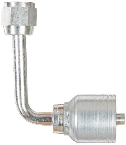 Image of Aeroquip 1AA4FJC4 Carbon Steel Global TTC (Thru the Cover) Crimp Hose Fitting Female JIC Swivel, 90 Degree Long Drop Elbow, 1 /4 inch Hose ID, 7 /16 inch - 20 Thread