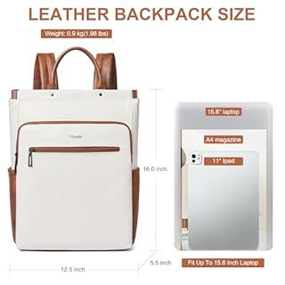 Mroede Leather Laptop Backpack for Women, Travel Backpack Purse Fits 15.6 Inch Laptop, Casual Daypack with Laptop Compartment for Teachers College Work Business Nurse Weekender, Beige Brown