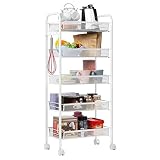 5-Tier Snack Cart Fruit and Vegetable Storage Dining Cart On Wheel Honeycomb Mesh Iron Multi-Functio