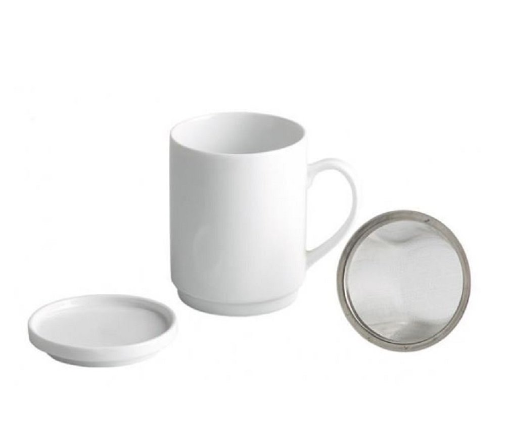Juego DE 6 Tazas de infusión, té, Porcelana Blanca, con Filtro Acero Inoxidable y Tapa