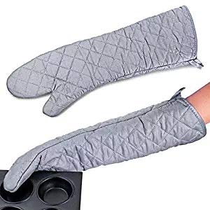 linwnil 58 cm lange Baumwoll-Ofenhandschuhe, hitzebeständig und lang, Küchen-/Back-Handschuhe für Schutz bei heißem Kochen und Grillen, Paar