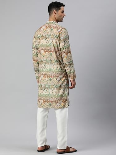 Image of Majestic Man Men's Cotton Blend Regular Fit Casual Ethnic Motifs Abstract Printed Kurta