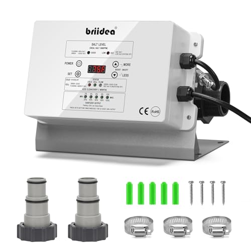 Pool Salzwasseranlage Briidea Chlorinator Salzwassersystem mit US-Titanzelle 6G/H für Aufstellpools bis 56.800 L kompatibel mit Intex IP66 wasserdicht intelligentes Bedienfeld