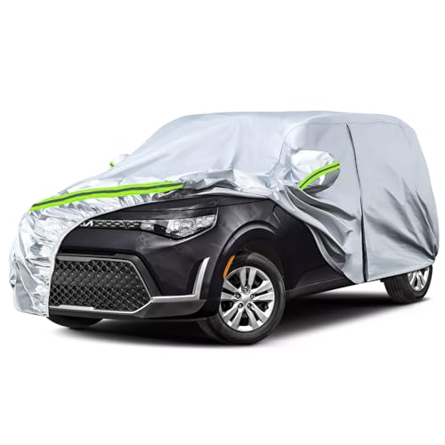 Image of Waterproof Car Covers Replace for 2009-2025 Kia Soul, 6 Layers Silver All Weather Custom-fit Car Cover with Zipper Door & Windproof Bands for Snow Rain Dust Hail Protection