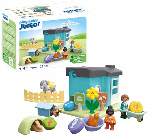 PLAYMOBIL Junior 71690 Casa de Animales, Incluye Cuatro Mascotas