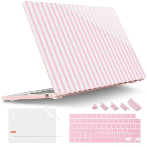 Image of Tuiklol for MacBook Air 13 inch Case M5 2026 M4 2025 M3 2024 M2 2022 Model | Number A3449 / A3240 / A3113 / A2681, Plastic Hard Shell Cover for MacBook Air 13.6 with Touch ID, Striped-Pink