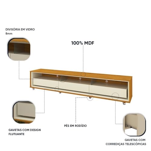 Rack para Tv até 85 Polegadas com Rodízios Requinte 211cm Naturale/Off White