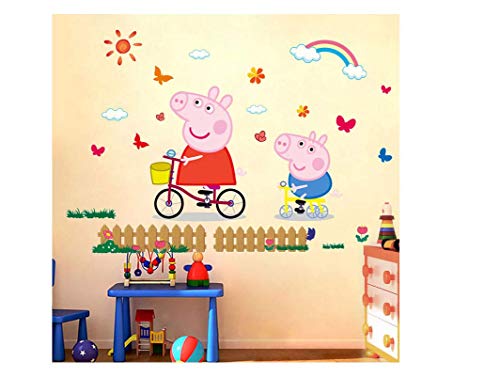 Utopiashi 3D Bande dessinée Rose Famille PVC Stickers Adhésif Peppa Pig Stickers Muraux Murale Home De Cover