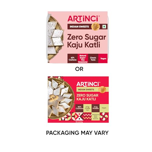 Artinci Sugar Free Kaju Katli | Low Carb | Low GI | No Added Sugar | Made with Pure Kaju (200gm) (Pack of 4)
