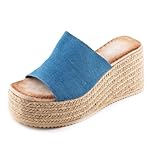  Toocool Chaussures femme sandales compensées compensées radeaux flatform corde XW-132, bleu, 38 EU
