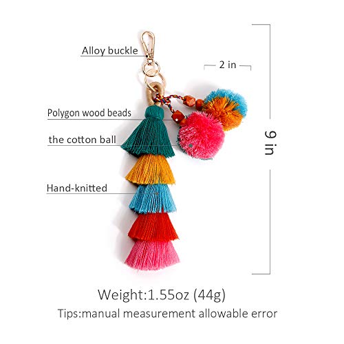 Anove Colorful Key Rings Tassel Decorations For Handbags Attractive Handmade Personalized Bag Charm Key Chain Women Pom Pom (Colorful Key Rings/Tassel Decorations-B1) #TOP4