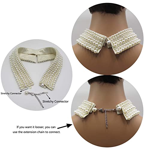 Trimscraft Statement Collar Necklace Simulated Pearl Beaded Bib Detachable False Collar Choker With Extension Chain Clothing Accessory For Women #TOP4
