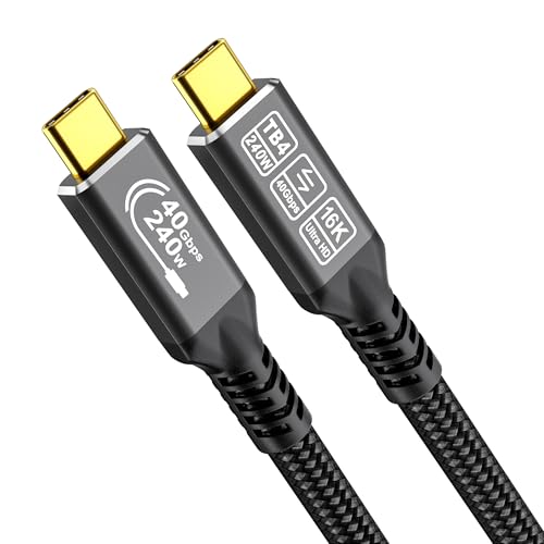 CAKOBLE 16K Cable Thunderbolt 4 2m, USB4 40Gbps, Carga Rápida 240W,HDR 16K@30Hz,8K@60Hz/4K@144Hz Pantalla Dual,Cable USB-C para MacBook Pro/Air, Dell XPS, Surface Laptop, Galaxy S25, iPhone 16/15