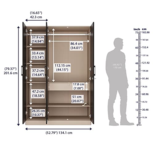 Image of Wakefit Wardrobe | 1 Year Warranty | Engineered Wood Almirah, Cupboard for Clothes Storage | 3 Door, 6 Shelves, 1 Drawer, 1 Hanging Space | Cashmere Plus - Frappe-Wyoming Maple