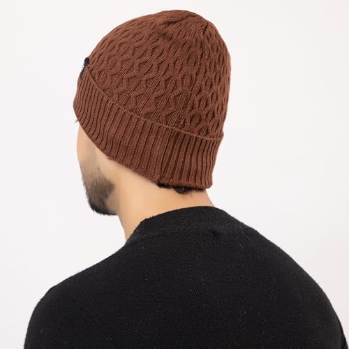 Image of AMOLDO Unisex Woolen Beanie Cap | Warm Winter Hat - Zigzag Design