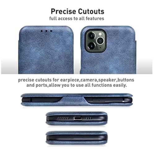 Image of PULOKA for iPhone 13 Pro Max - Sleek Flip Case - Premium Vegan Leather Phone Cover with Card Slot - Slim, Durable, Privacy Protection - Kickstand Function - Elegant Flip Wallet Cases for Apple - Blue