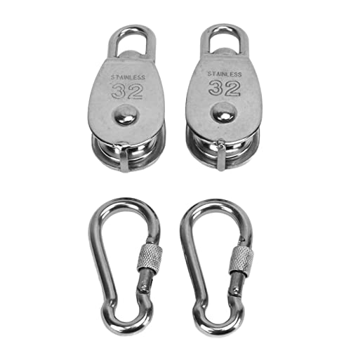 2 Set Rotating Pulley Block with 304 Stainless Steel Wire, Single Sheaved Design for Labor Saving in Household Fitness, includes smoothness Rotating Wheel Preventing Rope Tanglin