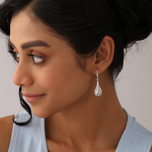 Image of TRUESILVER ACPL 925 Sterling Silver Drop Earrings for Women & Girls | BIS Hallmarked Elegant Dangle Earrings | Stylish Leverback Everyday & Gift Jewelry