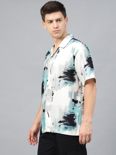 Image of Veirdo Poly Cotton Oversized Loose Baggy Fit Drop Shoulder Cool and Stylish Abstract Print Men Camp Collar Shirt