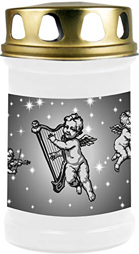 HScandle Grave Candle (White) Approx. 48 Hours Burning Time – Angel Motif, Available in Many Variations