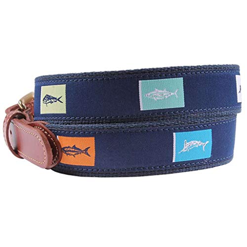 COUNTRY CLUB PREP Fish Flags Leather Tab Belt in Navy2