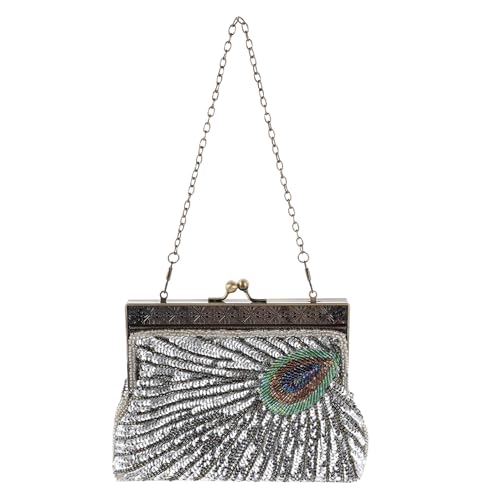 Sac soirée vintage à perles paon idéal pour mariages et réceptions élégantes