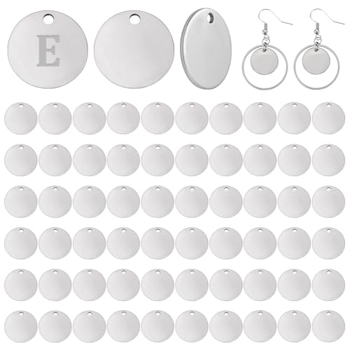 PH PandaHall 60pcs 15mm Colgantes de estampación redondos planos colgantes de acero inoxidable para la fabricación de joyas, color acero inoxidable