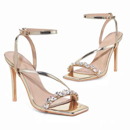 Elisabet Tang Women’s Crystal Stilettos Heeled Sandals, 4 Inch Square Open Toe Strappy Sexy High Heels Ankle Strap Buckle Heels for Party Wedding Dress Daily Wear Shoes3