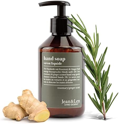 Moisturizing Liquid Hand Soap by Jean&Len with Rosemary Ginger scent, for soft and clean hands, silicone and paraben free with natural ingredients, vegan, 8.4 Fl. Oz.