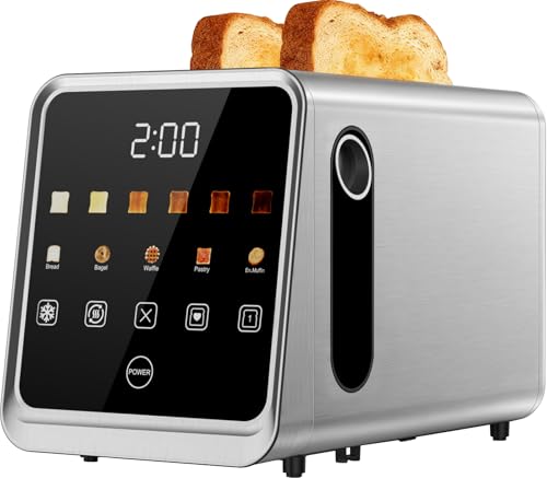 2 Slice Toaster Wide Slots for Bagels, Efficient 900W, LCD Touch Control, 6 Settings with Memory Recall