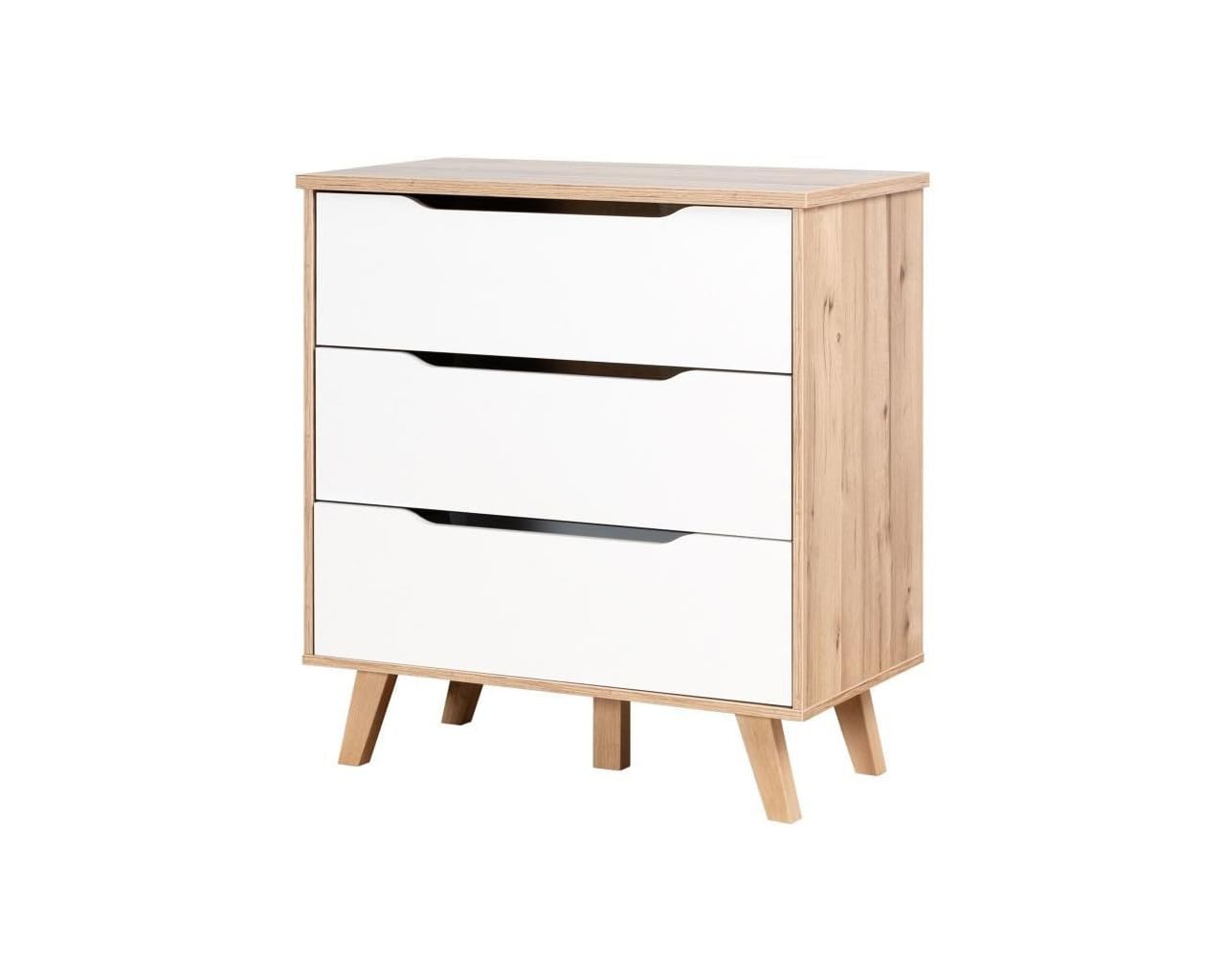 FORTE VANKKA Kommode mit 3 Schubladen, Holzwerkstoff, Planked Eiche / Weiß, B/H/T: 80 / 86,3 / 42 cm