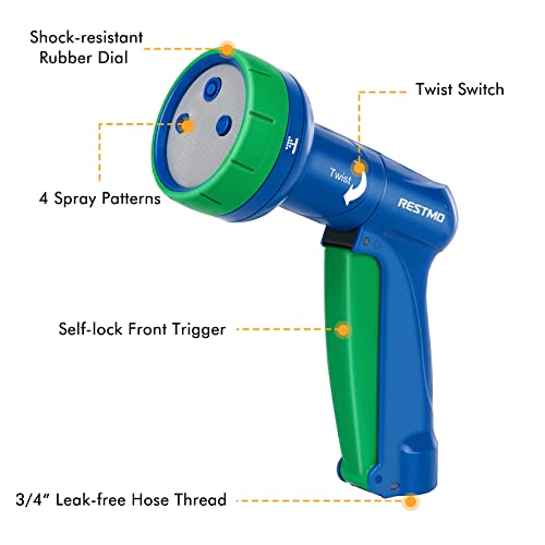 Restmo Hose Nozzle And Lawn Sprinkler 2-In-1, New Patent Garden Hose Water Sprayer, High Pressure, Twist Control, Labor Saving, Self-Lock Trigger, Great For Outdoor Irrigation, Watering And Washing #TOP1