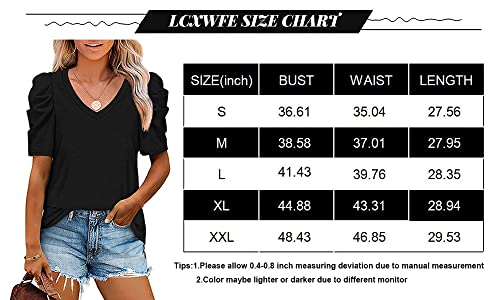Lcxwfe Womens Casual V Neck T Shirt Puff Sleeve Tops Ruched Elegant Summer Shirts #TOP4