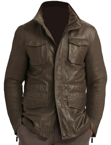Men's Genuine Lambskin Leather Biker Jacket Real Leather M65 Field Brown Jacket Leather Coat