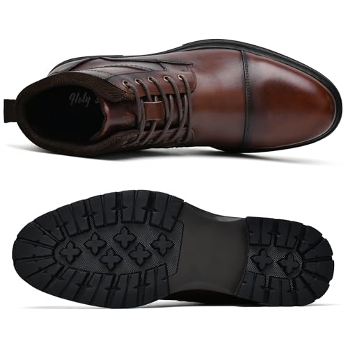 Image of Holy dove Mens Brown Leather Casual Oxford Dress Boots Genuine Leather Mid Top Cap Toe Ankle Chukka Boot Shoes for Men Size 12