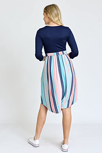 Image of Eloges Women's 3 /4 Sleeve Contrast Waist Band Floral Curved Hem Midi Dress