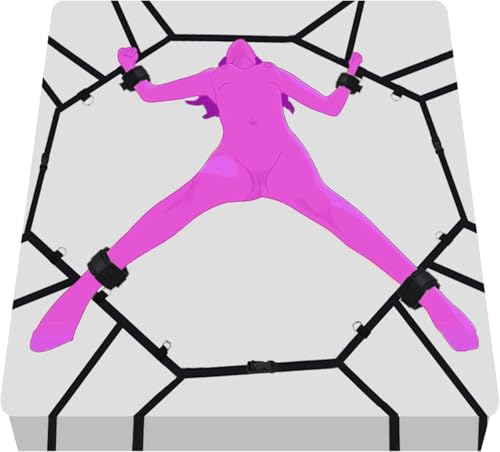 EQJPNMR BDSM Sex Bed Bondage Restraints Kit Rope Set Thigh Straps Cuffs Spreader Bars Adult Play Couple Sexy Fuzzy Handcuffs Hand Cuff Set for Adults Bedroom Bed Restraint for Queen Sized Bed Sweater