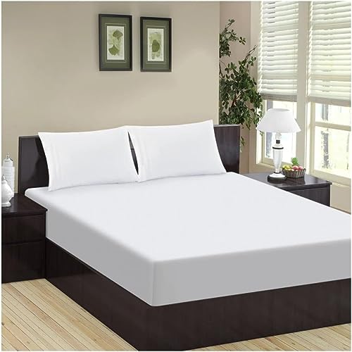 100% Cotton King Size Fitted Sheets 25 cm Deep - 300 TC Long Staple Cotton Bed Sheets For King Size Bed - Sateen Weave Bed Sheet (152x203 Cm - White)