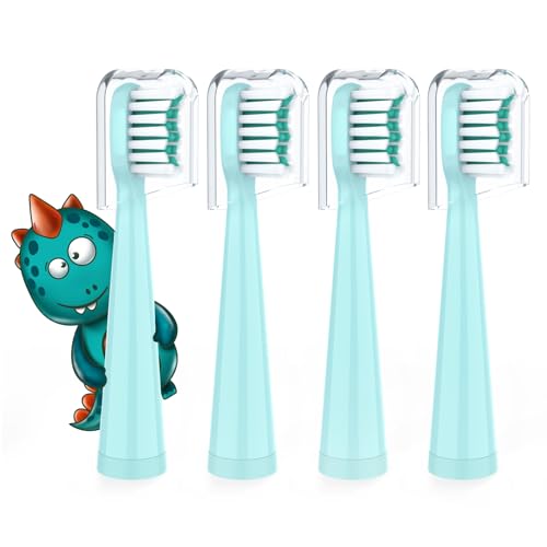 Vekkia Dragon Lord Electric Toothbrush Replacement Heads - 7X More Plaque Removal, End-Rounded 3D Curved Soft Bristles, Comfortable & Efficient Clean Teeth, Perfect for Kid Small Mouth, Blue (4 Pack)