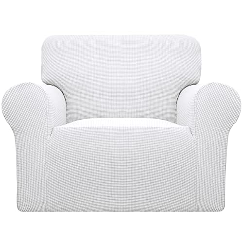 Image of Easy-Going Stretch Chair Sofa Slipcover 1-Piece Couch Sofa Cover Furniture Protector Soft with Elastic Bottom for Kids, Pet. Spandex Jacquard Fabric Small Checks (Chair, Snow White)
