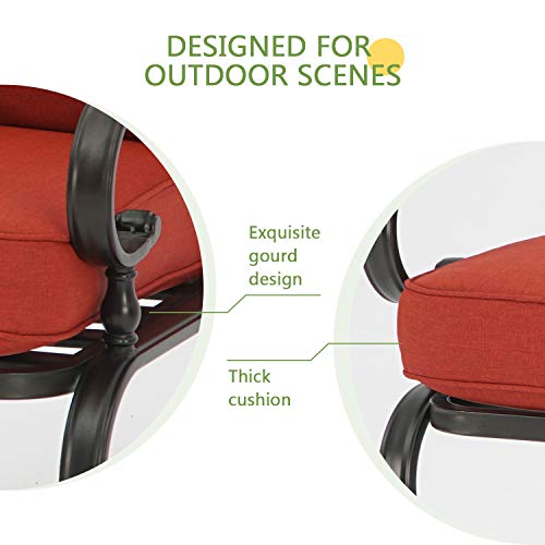 Incbruce Outdoor Indoor Furniture 5Pcs of 6 Seats Patio Conversation Set (Swing Glider, Loveseat, Coffee Table, 2 Lounge Chairs) Swing Glider Chair and Steel Frame Chair Sets, Red Cushions - Thumbnail 5