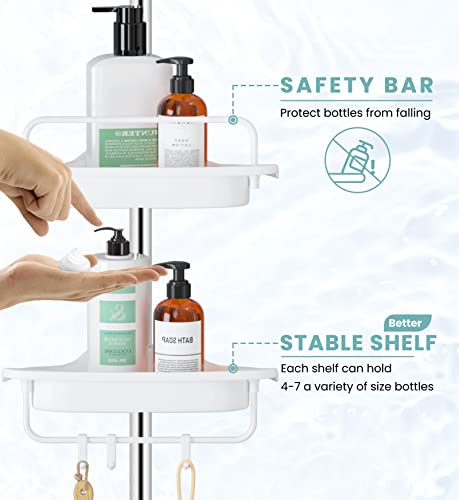 Homehelper Rustproof Shower Caddy Corner Organizer For Bathroom, 4 Tier Bathtub Shower Storage Organizer With Tension Pole For Shampoo Holder, 56 To 114 Inch, White #TOP2
