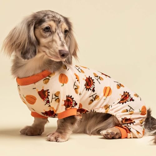 Image of Fitwarm Thanksgiving Turkey Dog Pajamas, Funny Dog Winter Clothes for Small Dogs Girl Boy, Pet Jumpsuit, Cat Onesie with Feet, Lightweight Velvet, Orange, XXL