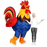 Jenaai Inflatable Chicken Costume for Adult Blow up Rooster Suit with Blowers Transparent Window Design Funny Halloween Cosplay Costume for Men Women Birthday Christmas Party