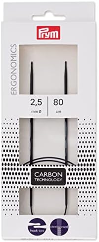 Prym Prym_215301-1 215 301 okrągła ergonomiczna igła do robienia na drutach Carbon 2.5/80, czarna, jeden rozmiar