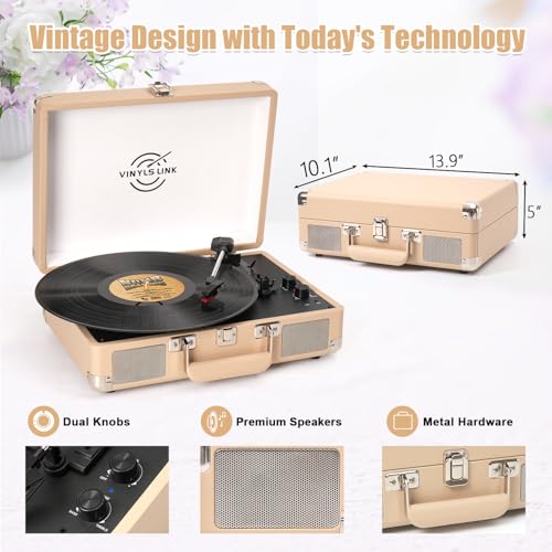 Vinyl Record Player Bluetooth with Treble & Bass Gain Vintage Portable Suitcase Turntable LP Player with Built-in Speakers, 33 45 78 RPM, Belt Drive, Auto Stop, RCA/AUX/Headphone Jack - Les Beatles, Paul McCartney, John Lennon, RIngo Starr, George Harrison Vinyl Record Player Bluetooth with Treble & Bass Gain Vintage Portable Suitcase Turntable LP Player with Built-in Speakers, 33 45 78 RPM, Belt Drive, Auto Stop, RCA/AUX/Headphone Jack – Image 5