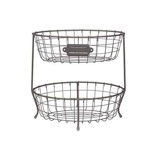 Spectrum Diversified Vintage Living Oval Server Stacked, 2-Tier Bowls, Dining Table & Kitchen Counter Organizer, Modern Fruit Basket Stand, Industrial Gray (A19676) by Spectrum - Image 7